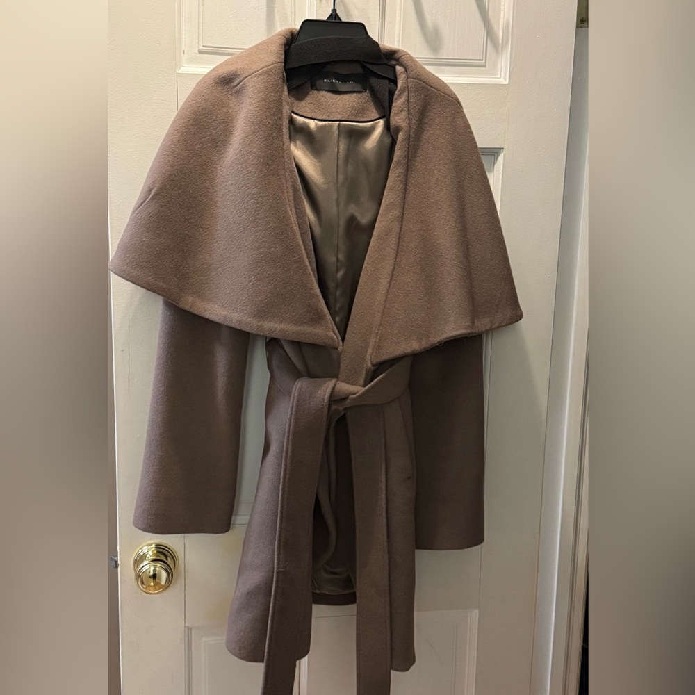 Ellie Tahari Marla Wool-Blend Coat in Taupe